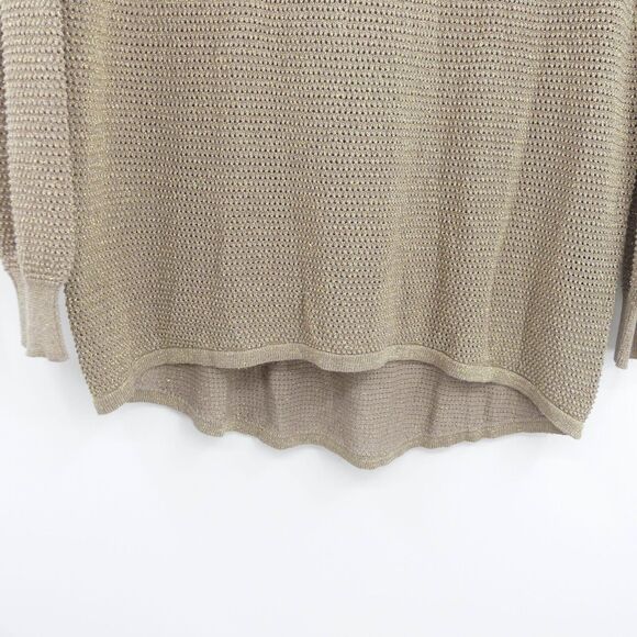 Mel & Lisa Silk Cotton Metallic Open Knit Tunic Sweater Size XS Tan Gold Beachy - Picture 5 of 8